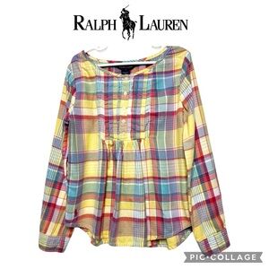 Polo Ralph Lauren girls long sleeve multicolor plaid tunic shirt size 7